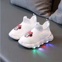 Zapatillas deportivas brillantes para niños, tenis a la moda, transpirables, Minnie, mickey, Led