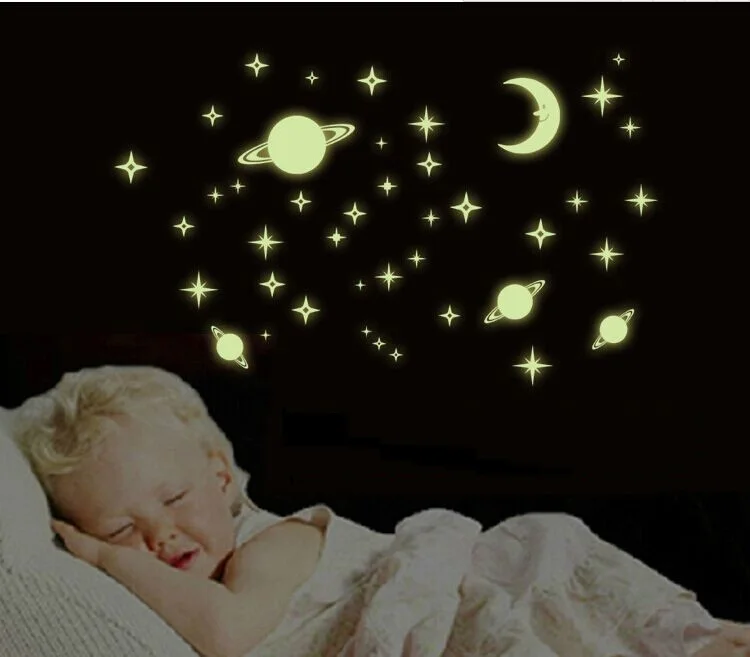 Universe Starry Sky Creative Star of the World Moon luminous fluorescent PVC Wall Stickers Home Decor Mural Decal