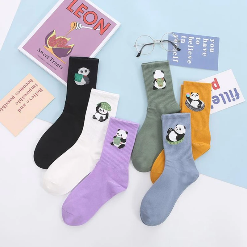 Funny Cartoon Socks, Cute Panda Animal Print Kawaii Japan And Korean Style Spring Autumn Women Fashion Happy Cotton Socks