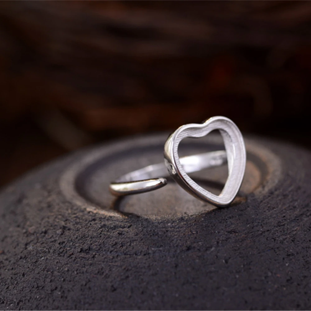 Ring Blank (12x11mm Heart Blank) Adjustable Sterling Silver Ring Setting White Gold Plated 925 Silver Ring Base R747B