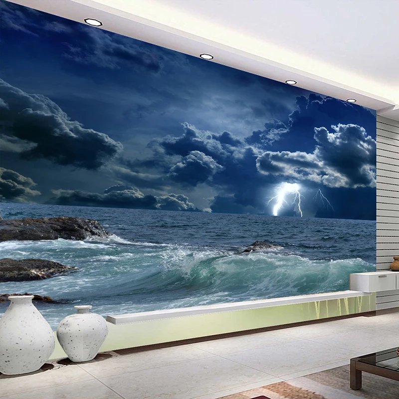 Custom 3D Mural Roll Big Sea Clouds Lightning Bedroom Living Room Sofa TV Background Wall Photo Wallpaper Home Decor 3D Fresco