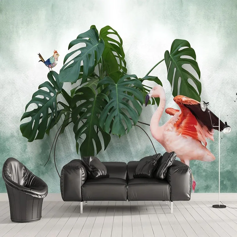 

Custom 3D Photo Wallpaper Any Size Nordic Small Fresh Turtle Leaf Flamingo Background Wall Mural Sticker Papel De Parede Tapety