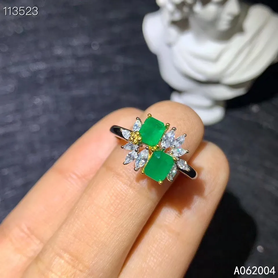 

KJJEAXCMY fine jewelry 925 sterling silver inlaid natural gemstone Emerald Female Miss Girl Woman new ring lovely Support test