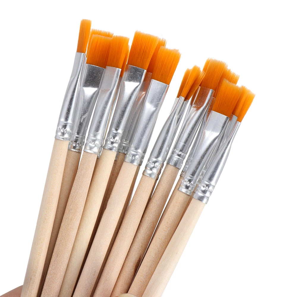 10Pcs/Set Flat/Tip Wood Handle Hook Line Pens Nylon Hair Brush Painting Pen Watercolor Calligraphy Paint Brushes Art Supplies