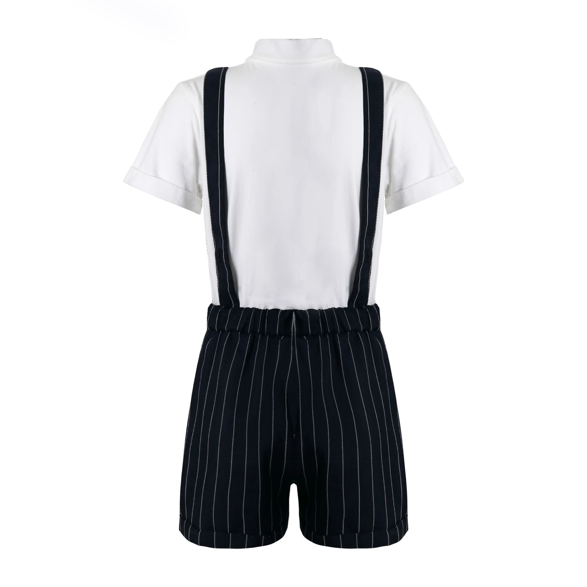 Summer Toddler Boys Gentleman Clothes Suit Kids Short Sleeve Bow Tie Shirt+Stripe Suspender Shorts Formal Wedding Party Outfits