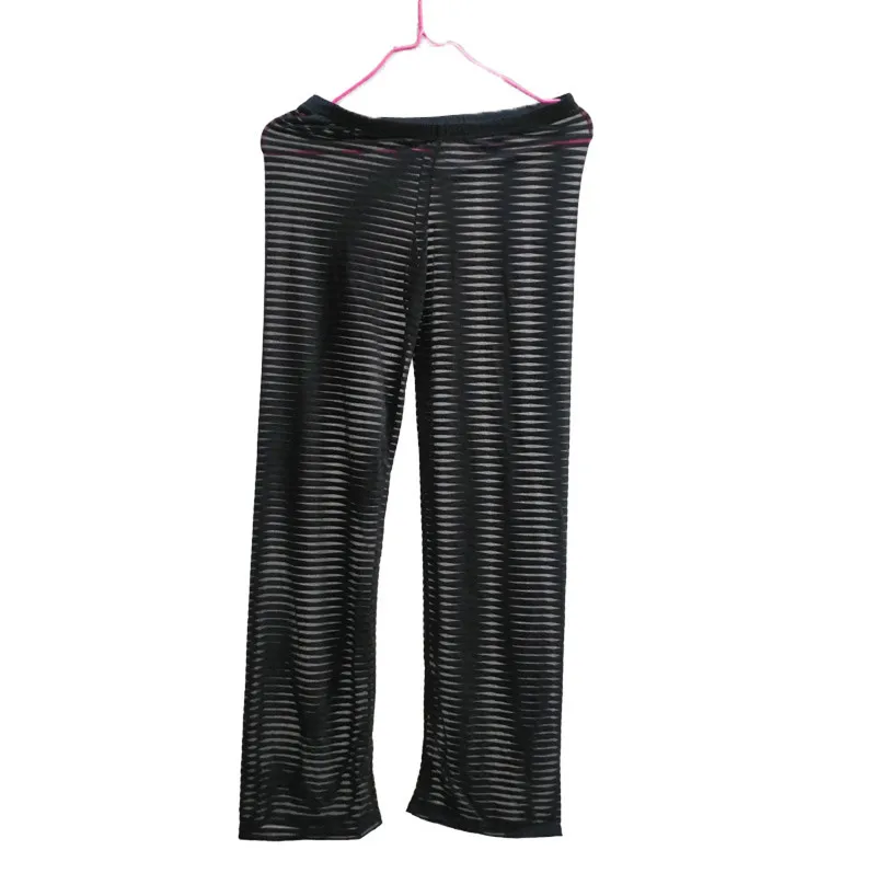 CLEVER MENMODE Sexy listrado transparente pijama calças masculinas, ver através pijamas, calças de sono, calças de comprimento total