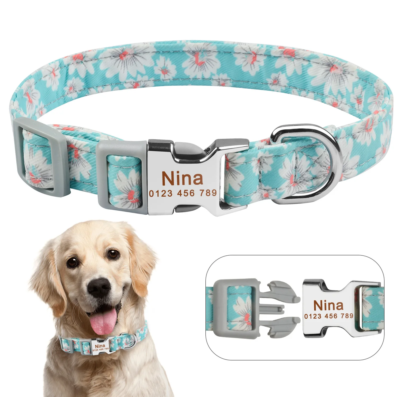 Puppy Small Medium Large Cat Dog Collars Custom Engraved Name ID Tag Adjustable Nylon Collars Personalized Unisex Dogs Collars