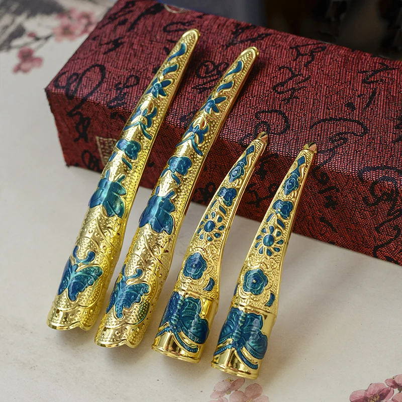 Chinese Long Nail Prop Customized Retro Dancing Rhinestone Stage Nails Covers Costume Decoration