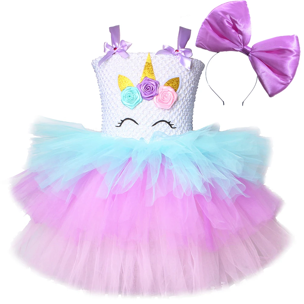 

3 Layers Lol Surprise Princess Dress for Girls Halloween Unicorn Costume Kids Birthday Layered Dresses with Big Bow Fluffy Tutus