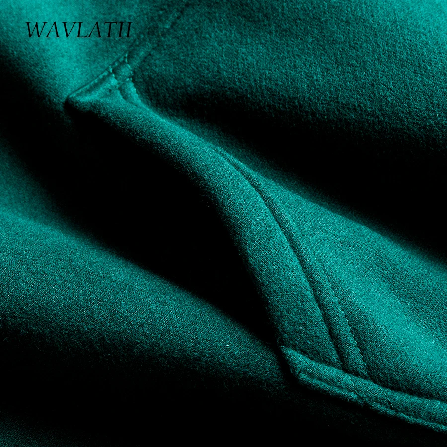 WAVLATII Women 2021 New Fleece Hoodies Female Dark Green Casual Warm Hooded Sweatshirts Lady Thick Red Tops WH2104