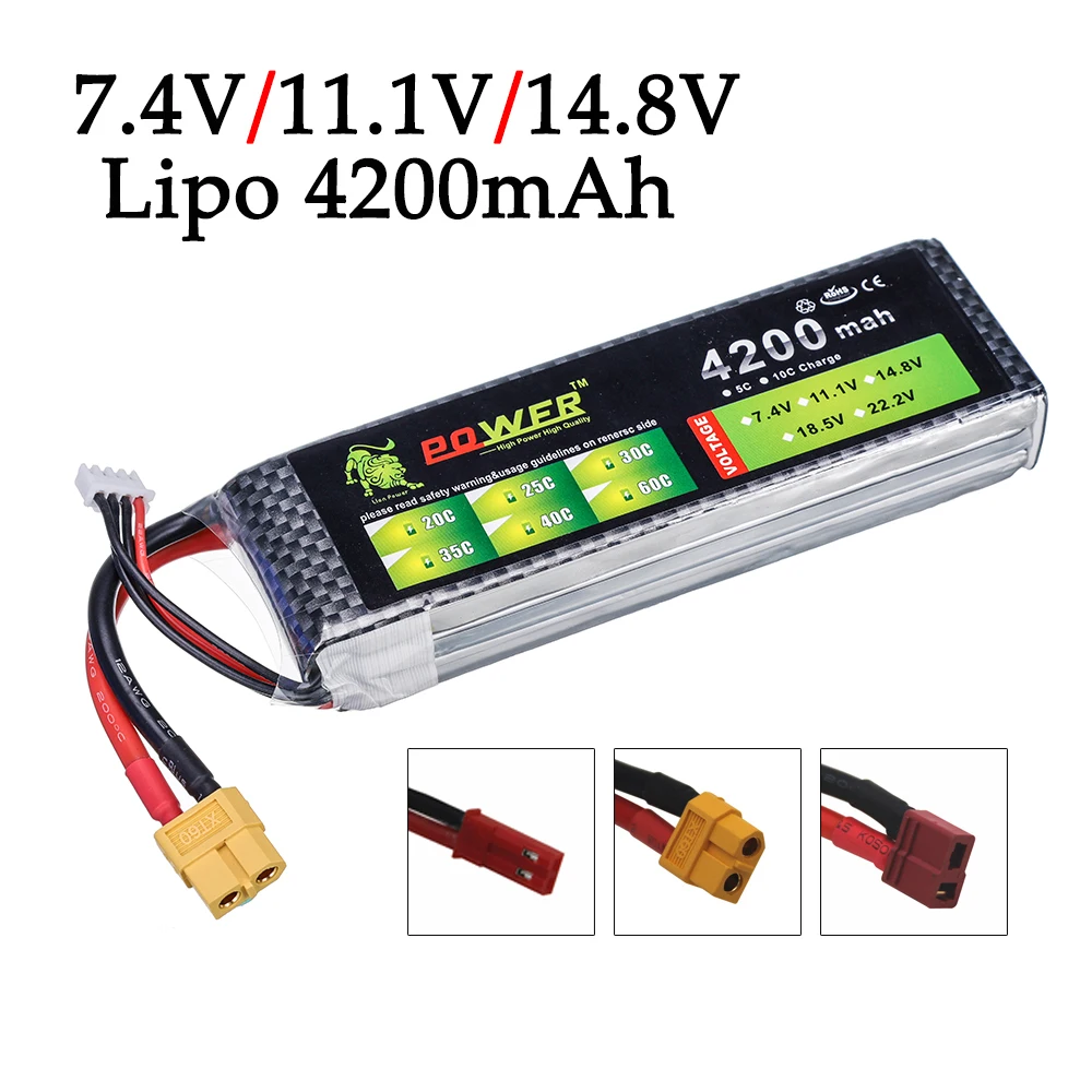 2s/3s/4s 4200mAh 7.4v/11.1v/14.8v Rechargeable Bettary for Rc Helicopter Cars Boats Airplane Guns toys Lipo Battery T/JST/XT60