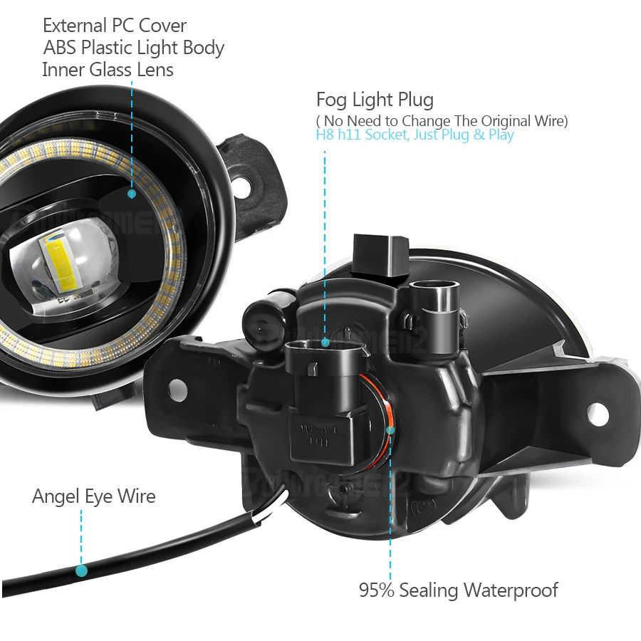 2 Pieces 40W Angel Eye Fog Light Assembly For Nissan Altima Coupe 2007-2013 Car LED Lens Fog Daytime Running Lamp DRL 4000LM H11