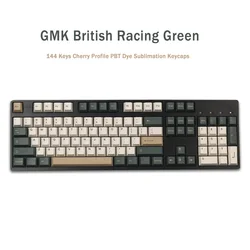 GBrosBritish Racing-Touches vertes pour clavier mécanique, sans profil, sublimation de colorant PBT, pour commutateur MX, 144 prédire