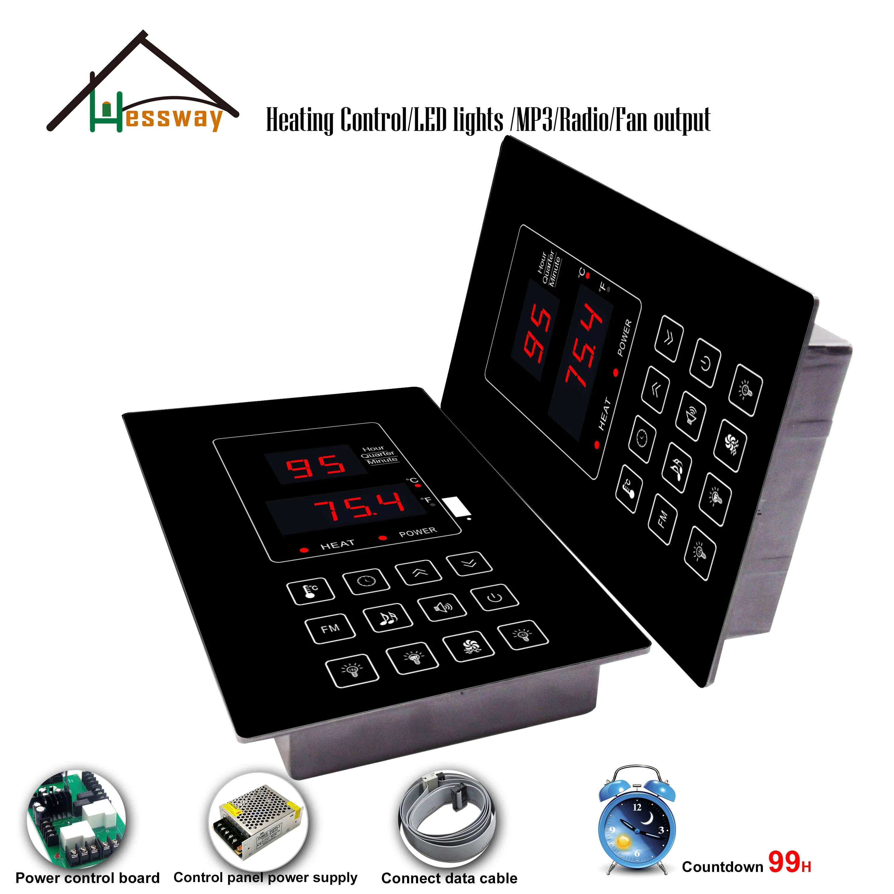 

C/F Switching 99H Countdown Infrared Sauna Heater for Temperature Controller 4.5Kw MP3,Radio,Lamp,Fan Multi-Function Switch