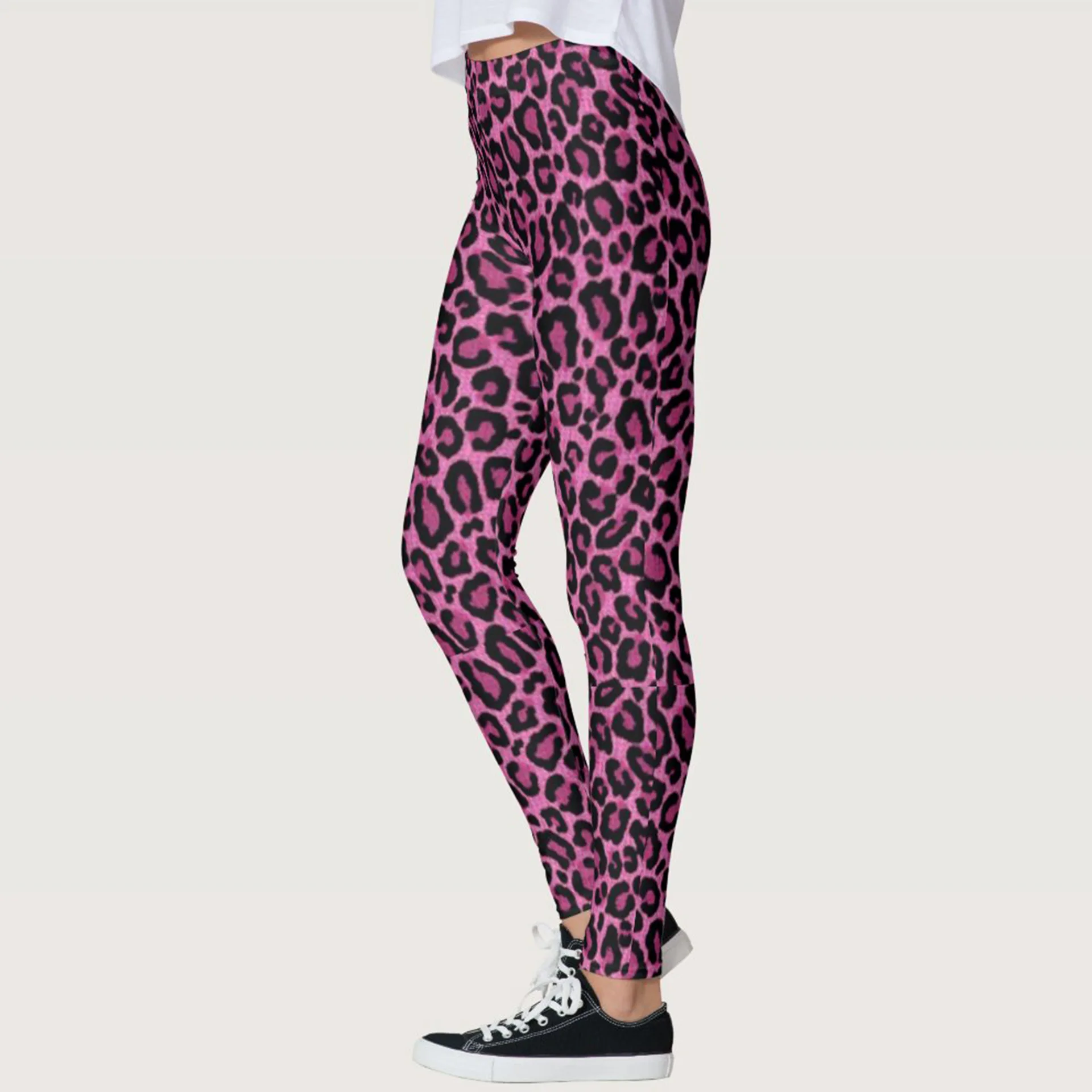 Calças de treino feminino de cintura alta fitness legging novo estilo rosa leopardo impressão leggins leggings femininas calças finas