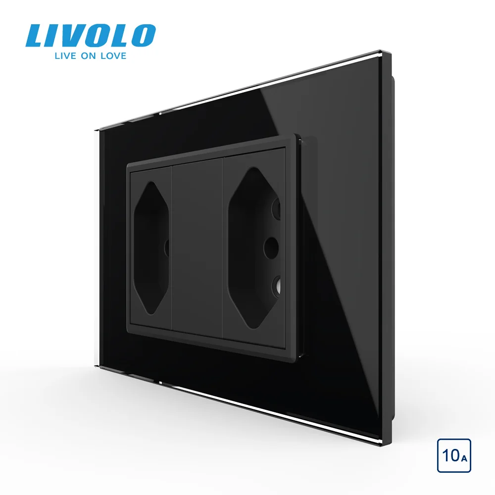 

2021 Livolo Switzerlan Standard 2gangs 3 Pins 13A Socket, Toughened Crystal Glass Panel Switzerland Plug, C9C2CBR1-11/12