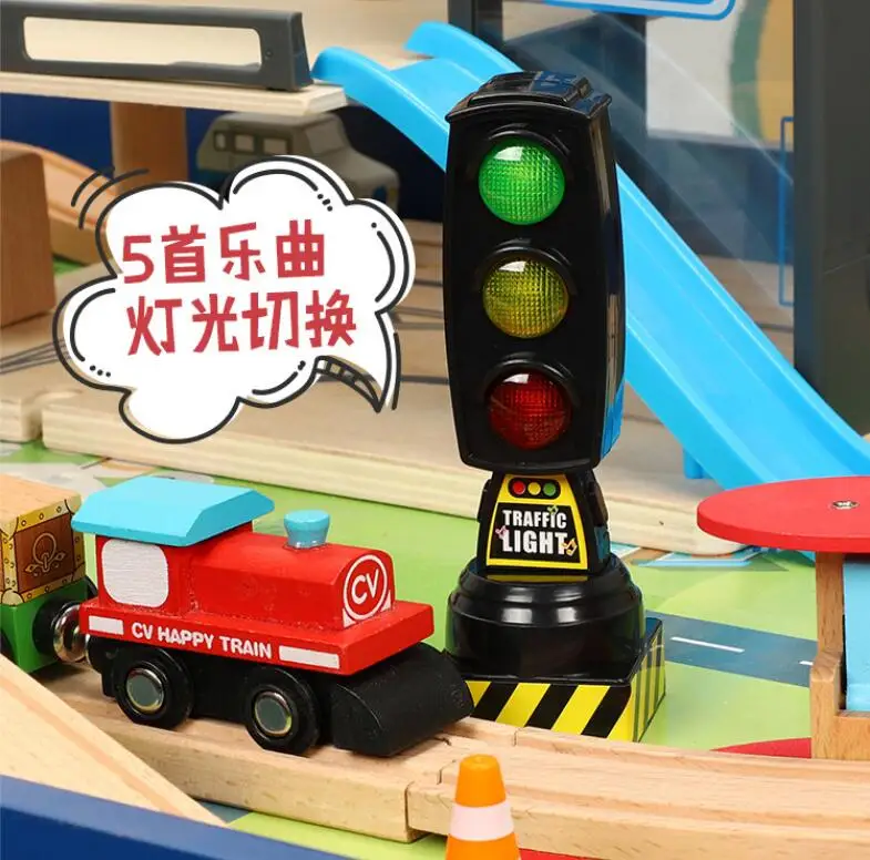 Wooden Track Train Railway Set Accessories Traffic Light Scene Rail Transit Fit For Wood Magnetic Track Train Educational Toys