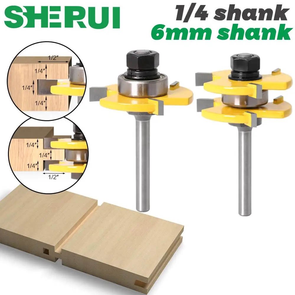 2pc 6mm 1/4inch Shank high quality Tongue & Groove Joint Assembly Router Bit Set 3/4\