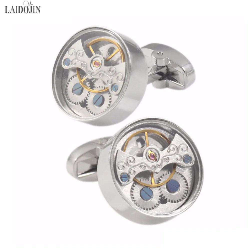 

LAIDOJIN Functional Tourbillon Watch Cufflinks for Mens French Shirt Brand Cuff bottons Round Cuff link High Quality Men Jewelry