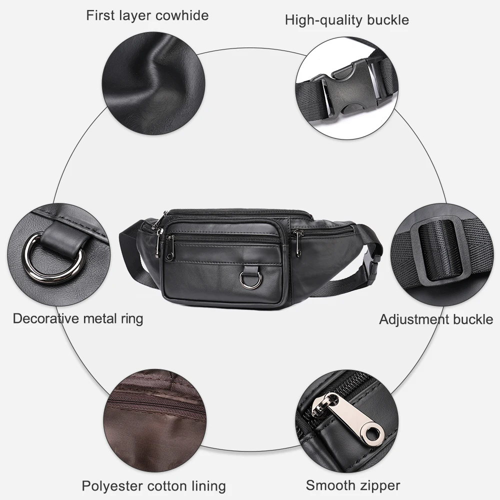 WESTAL Genuine Leather Men\'s Waist Bag with Multi-pockets for Phone Belt Bag Travel Waist Pack Belt Pouch Bags Chest Pack 9044