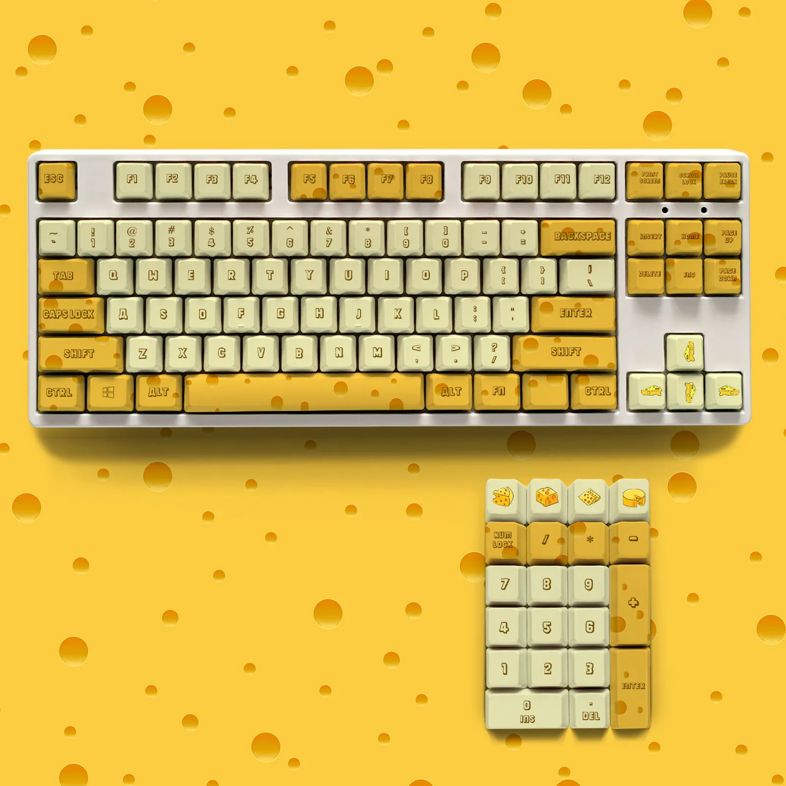 Imagem -02 - Pbt Gmk Keycaps Conjunto para Teclado Mecânico Tema de Queijo Amarelo Perfil Oem Apenas Teclas 104 100 98 96 87 60 108 Teclas