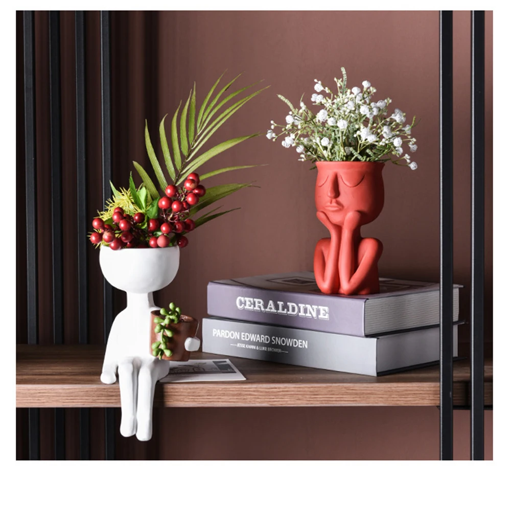 

Character Portrait Flower Pot Resin Succulents Plant Pot Abstract Human Face Flower Pot Home Desktop Vase Micro Landscape Decor