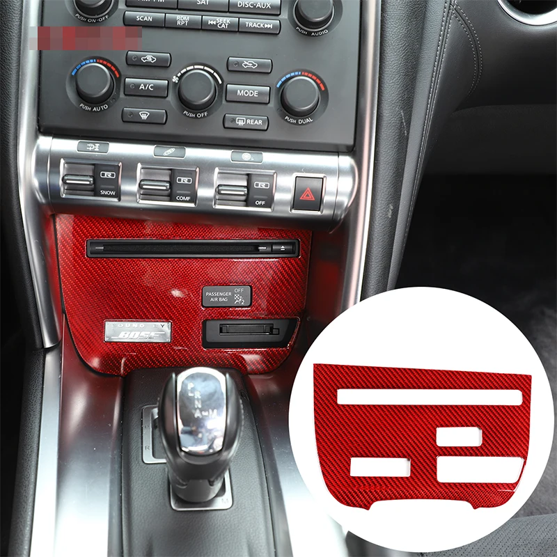 

For Nissan GTR R35 2008-2016 Central Control CD Panel Frame Sticker Real Carbon Fiber 1 Piece Set (Red) Car Accessories