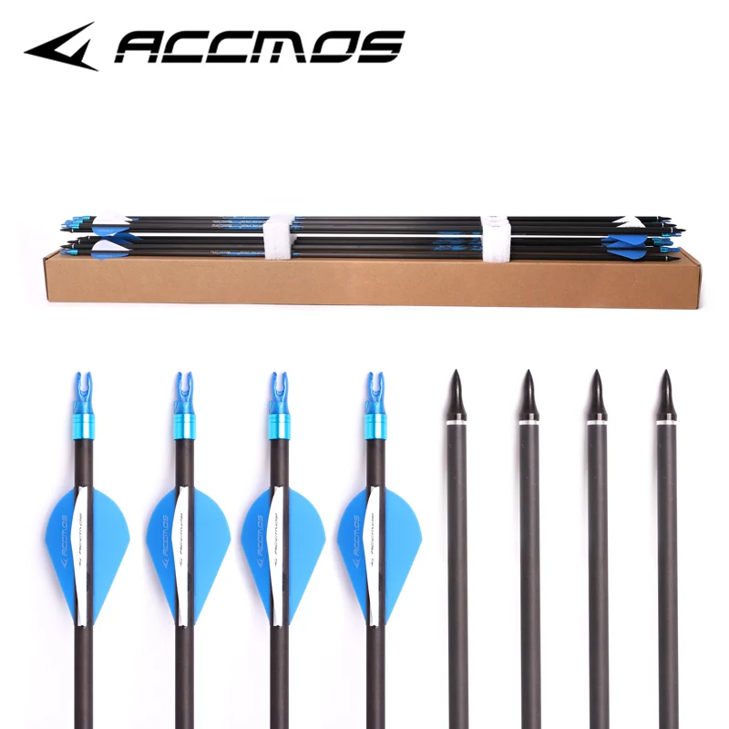 

12pcs 30/31/32in Pure Carbon Arrow Spine 200 300 350 400 500 600 700 800 ID 6.2mm Archery Compound /Recuvre Bow Hunting shooting