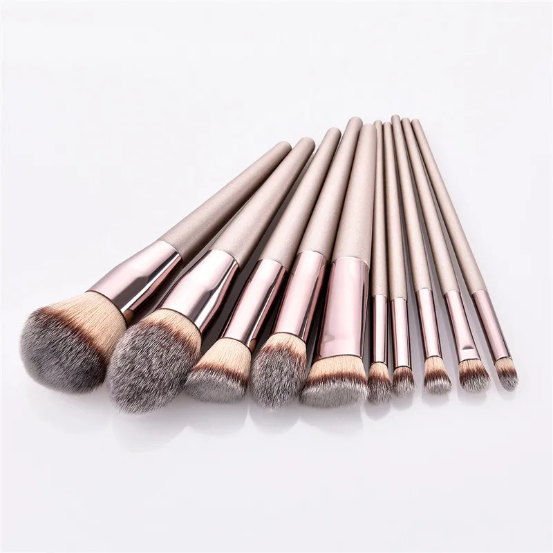 10Pcs Champagne Makeup Brushes Set For Cosmetic Foundation Powder Blush Eyeshadow Kabuki Blending Make Up Brush Beauty Tool