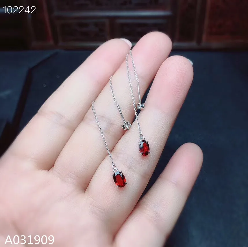 

KJJEAXCMY boutique jewelry 925 sterling silver inlaid natural Garnet women's earrings Ear line support detection exquisite