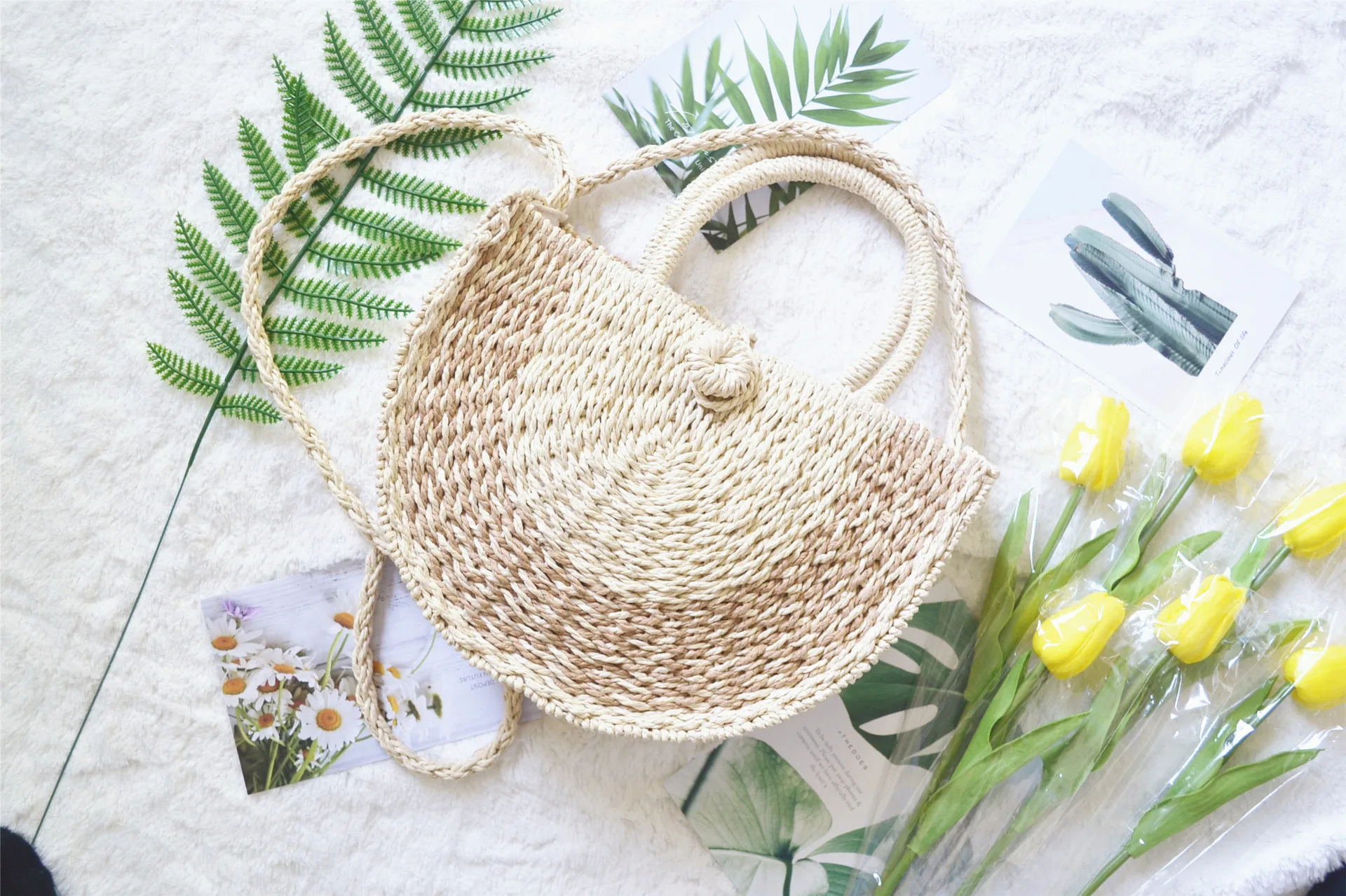 Sac de paille d'été pour femmes, sac de plage tissé en demi-cercle a6228, nouvelle collection