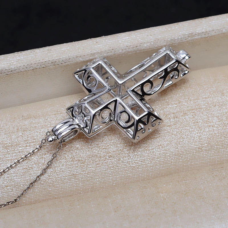 DIY Making Cross Style 925 Sterling Silver Pendant CAGE Base Mountings Findings Settings Jewelry Fittings Accessories