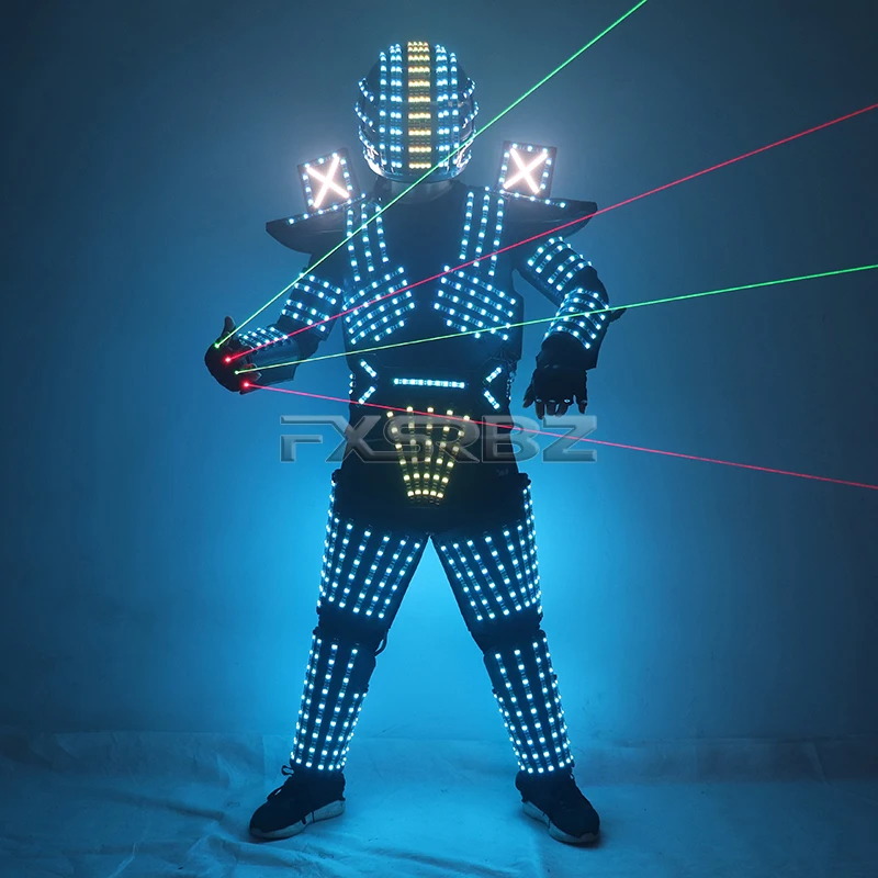 New LED Robot Suit Stage RGB Glowing Jacket Dancer Wears Cosplay Dress Luminous Vest Nightclub Party Men Light Up Robot Costume