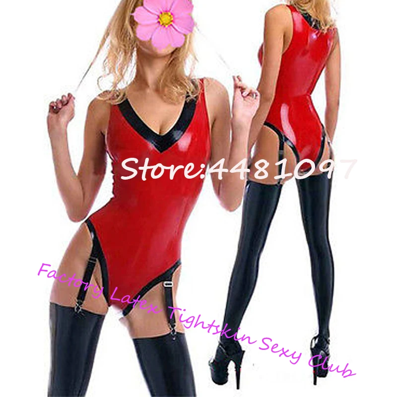 Sexy Latex Rubber Erotic Lingerie Sets Sexy Latex Vest with Garter&Leggings Catsuit Leotard Clothing Custom Made