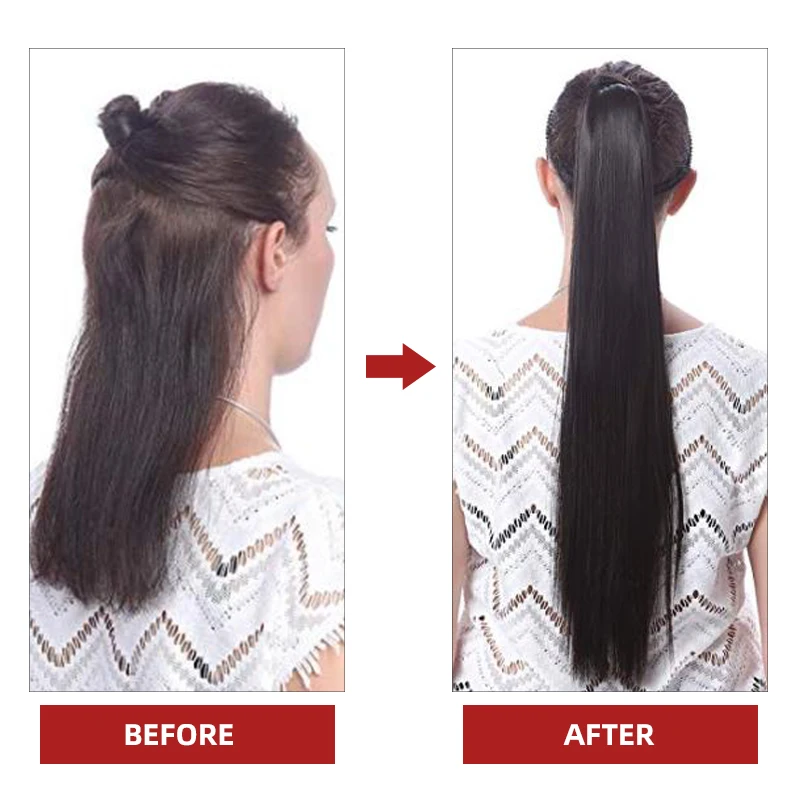 HDWIGS Đuôi Ngựa Tóc Thẳng Clip Trong Con Người Tóc 60G 80G 100G 120G Dây Rút Pony đuôi Tóc Quấn Đuôi