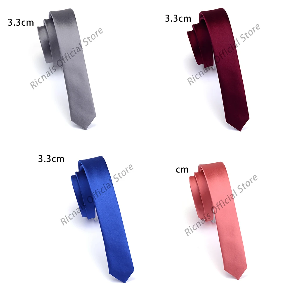 Ricnais Fashion 3.3cm Slim Silk Tie Red Green Solid Skinny Necktie For Men Party Wedding Casual Neck Ties Accessories Gifts