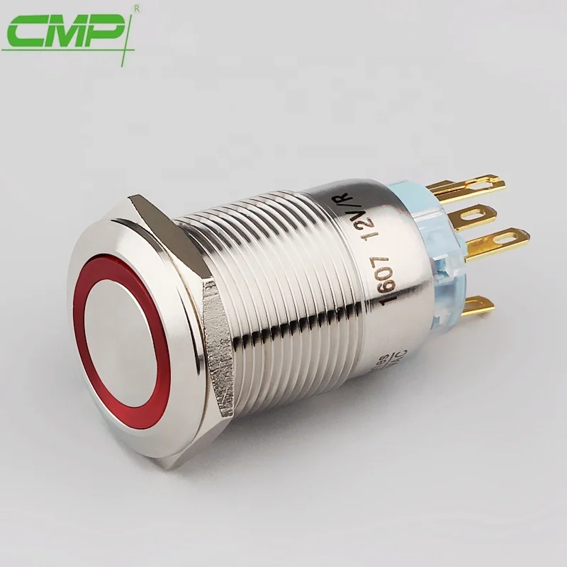 Diameter 19mm LED Metal Momentary Push Button Switch Anti-Vandal Copper Plating Chromium