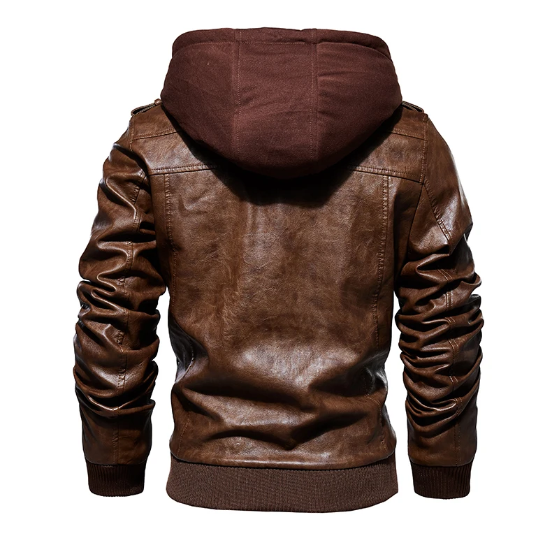 DIMUSI Autumn Winter Men\'s Leather Jackets Casual Mens Motorcycle PU Jacket Biker Leather Windbreaker Hooded Coats Clothing