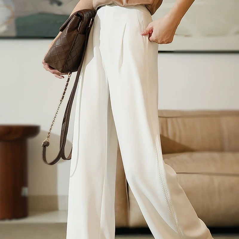 

White Women High Waist Suit Pants New Summer Fashion Office Loose Wide Leg Trousers Streetwear Elegant Casual Pants Female