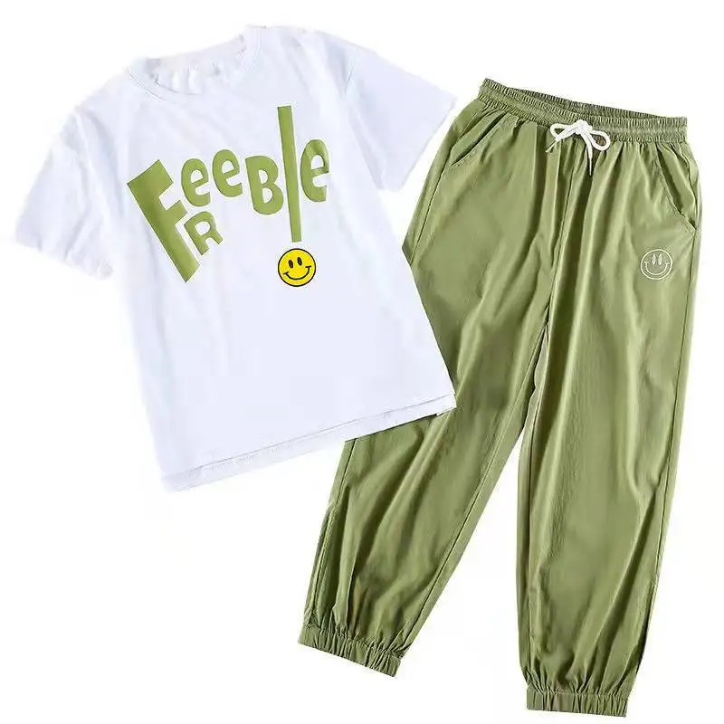 New Summer 2024 Girls Clothing Sets Outfits Kids Short Sleeve T-shirt + Long Pants 2PCS Children Clothes Teen 6 8 10 12 14 Year