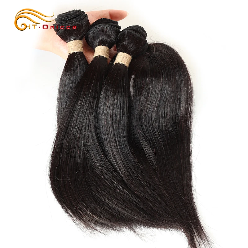 Brazilian Straight Bundles With Closure Machine Made Closure 100% Remy Human Hair Short 3 Bundles With Closure Natural Color