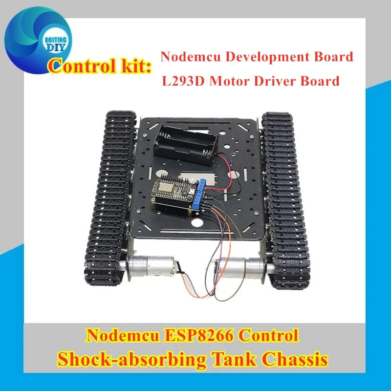 

ESP8266 RC Smart Robot Tank Chassis with Dual DC Motor+ Nodemcu Development Board+L293D Motor Driver Board for DIY Project TS100