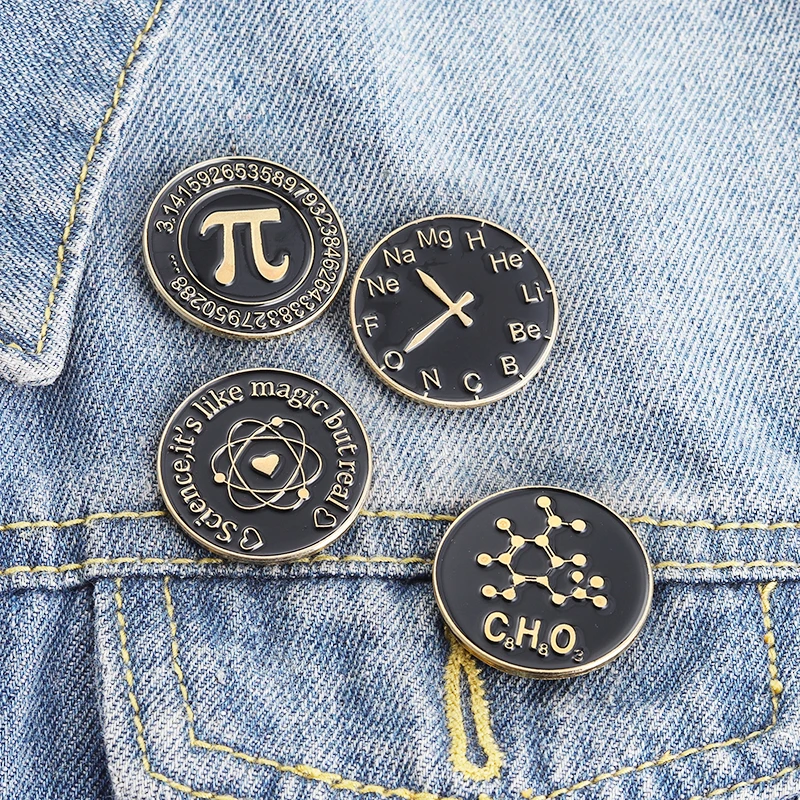 Round Scinece Chemistry Enamel Pins Badge Periodic Table of Elements Brooches Round Lapel Pin Bag Clothes Jewelry Gift Wholesale