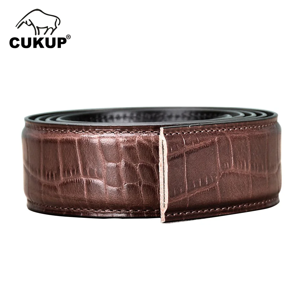 

CUKUP Men Quality Soft Striped Cowskin Leather Automatic Style Real Genuine Belts Only for Men 35mm Width Without Buckle NCK1001