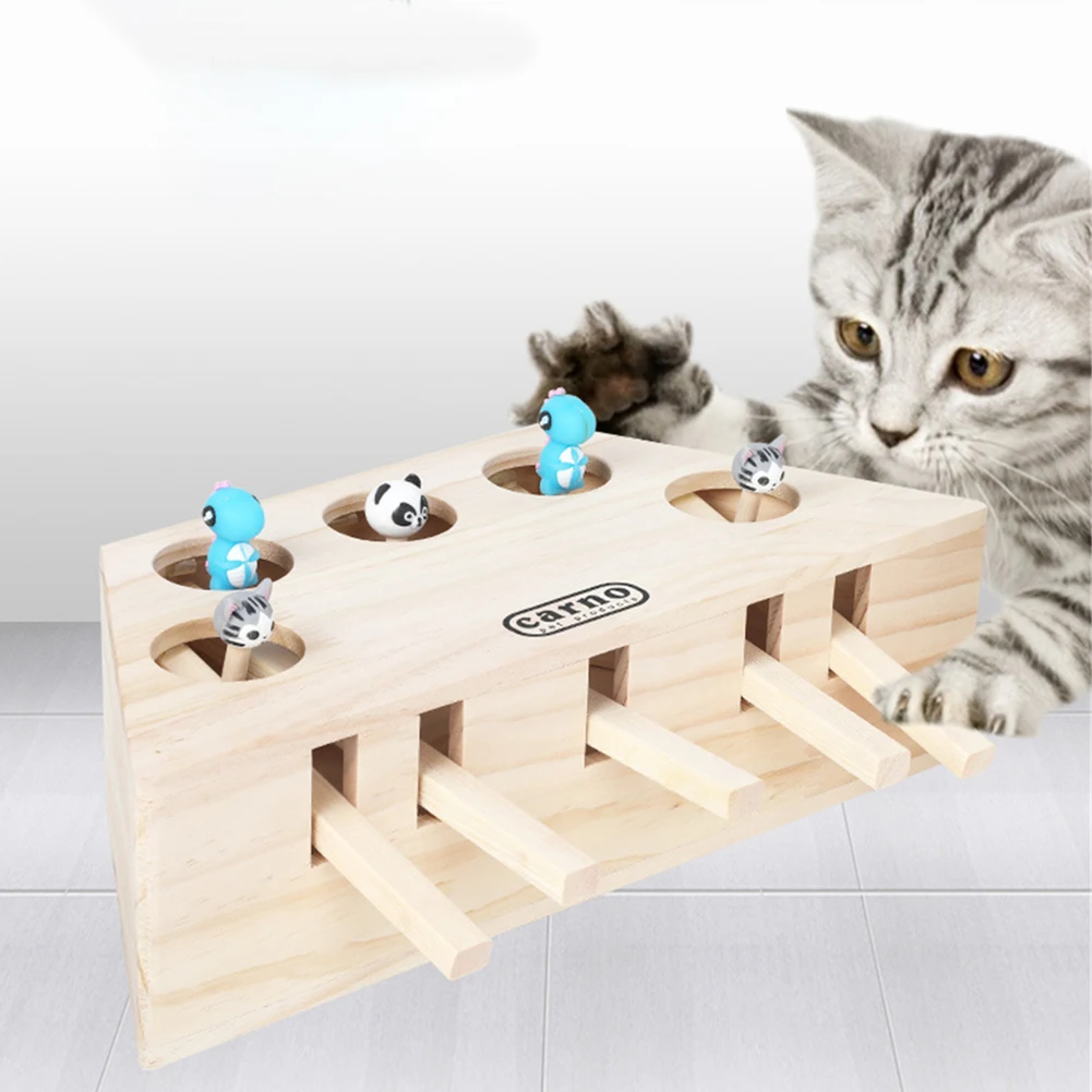 

Cat Hit Gophers Cat Hunt Toy Catch Mouse Game Wooden Interactive Maze Pet Hit Hamster With 3/5-holed Mouse Hole Kitten Tease Toy