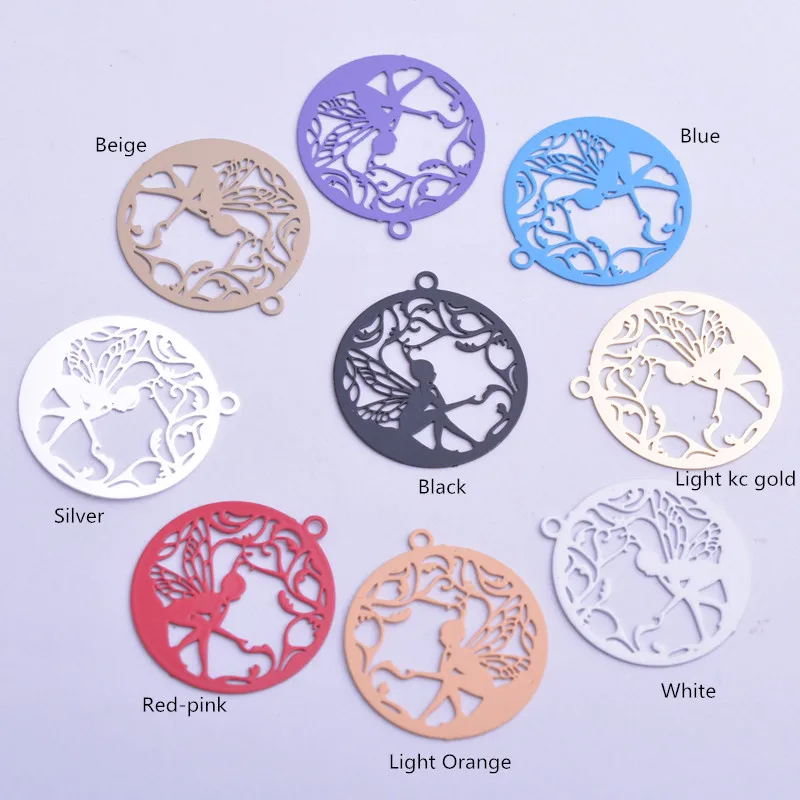 50 Stück AC11677 20*22mm Runde Engel-Anhänger Flügel Mädchen Anhänger DIY Ohrringe Schmuckzubehör – Detail 1