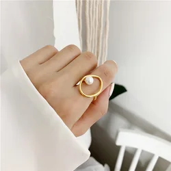 Trendy Irregular Circle Pearl Flower Yellow Gold Color Ladies Wedding Ring Original Jewelry For Women Best Gift