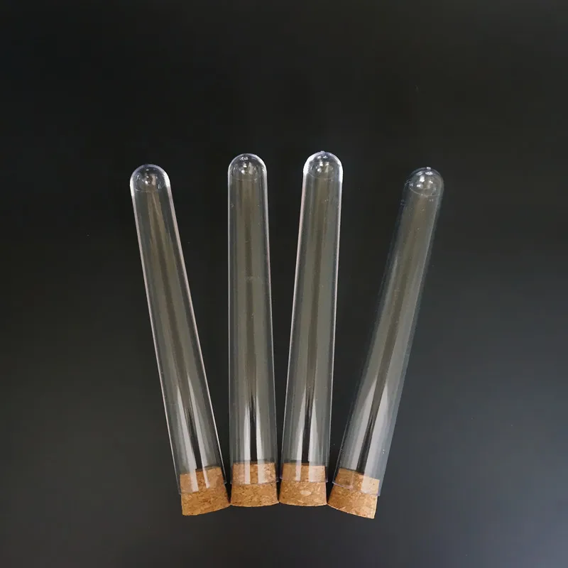 10pcs/20pcs/50pcs/100pcs 20x150mm Plastic Test Tubes With Cork Stopper For Kind Laboratory Experiments And Tests