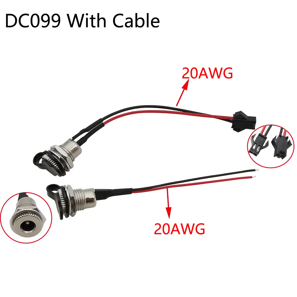 تيار مستمر أنثى جاك المقبس مع كابل ، لوحة الطاقة جبل ، موصل لحام ، 5.5x2.1 مللي متر ، DC-022B ، DC-022 ، DC-099 ، 2 قطعة