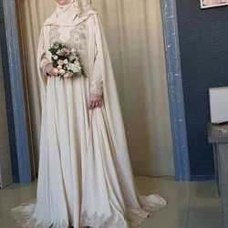 Muslim Arabic Wedding Dress Long Sleeve Lace Embroidered Loose Bride Dress Dinner Dress Customized Color